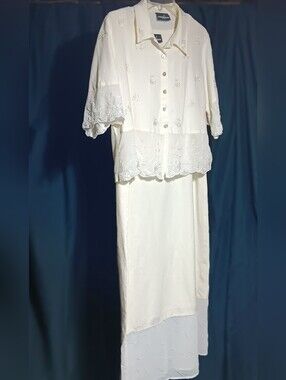 Positive Attitude Vintage Women's M Cream 2 Pc Dress/Short Sleeve Jacket Maxi
